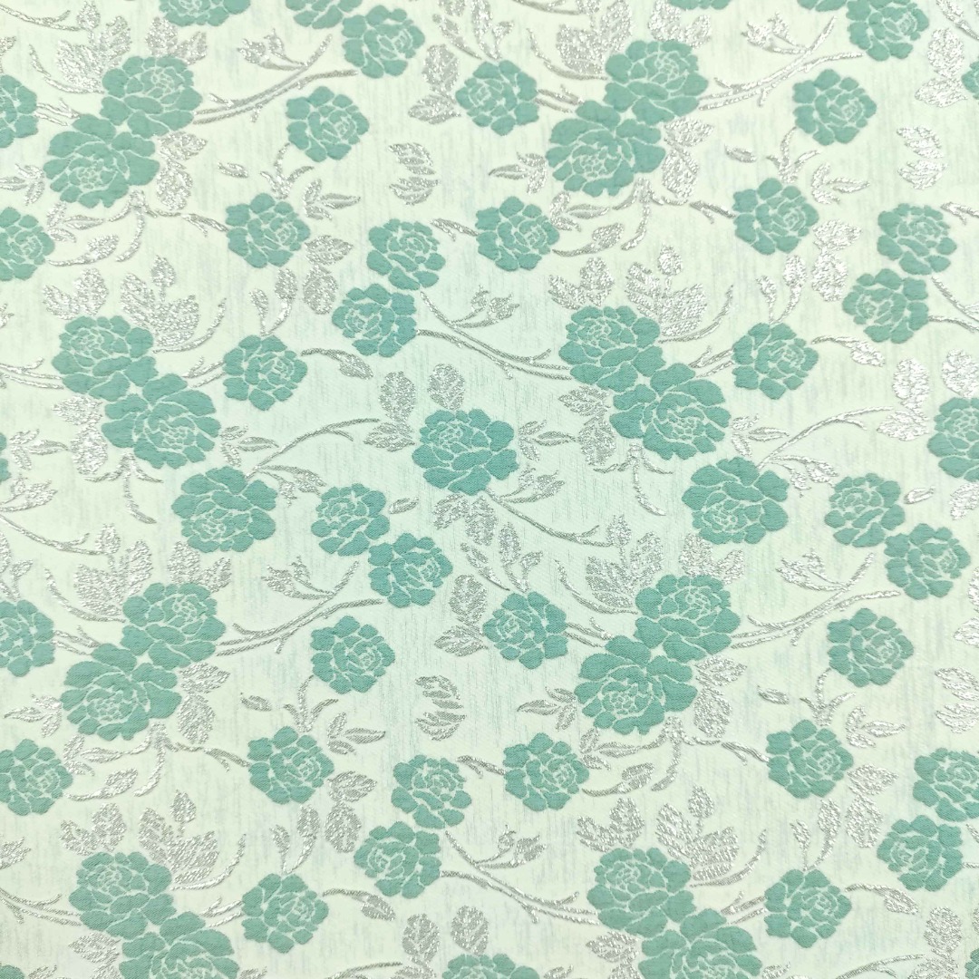 پارچه ژاکارد سیملی گل رز ریز رنگ سبز آبی 